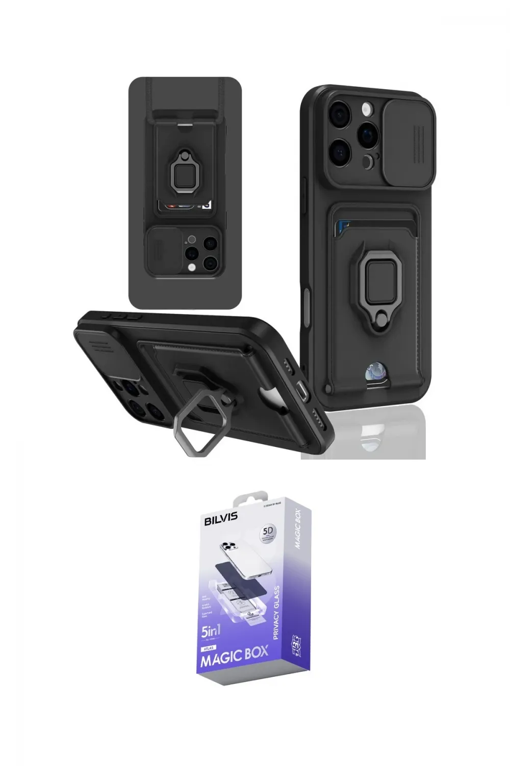 ieg™ iPhone 16 Pro Kılıf Vadi Form Prime - Siyah Bilvis 5in1 5D Magic Hayalet Cam Ekran Koruyucu