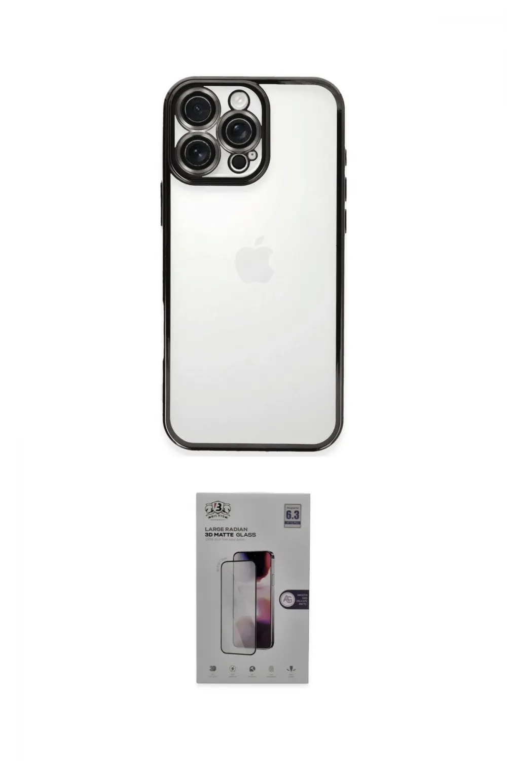 ieg™ iPhone 16 Pro Kılıf Vadi Minimal - Siyah Bilvis 3D Mat Cam Ekran Koruyucu