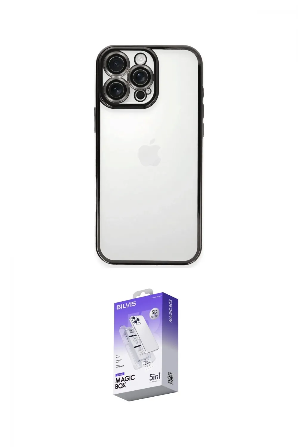 ieg™ iPhone 16 Pro Kılıf Vadi Minimal - Siyah Bilvis 5in1 3D Magic Cam Ekran Koruyucu