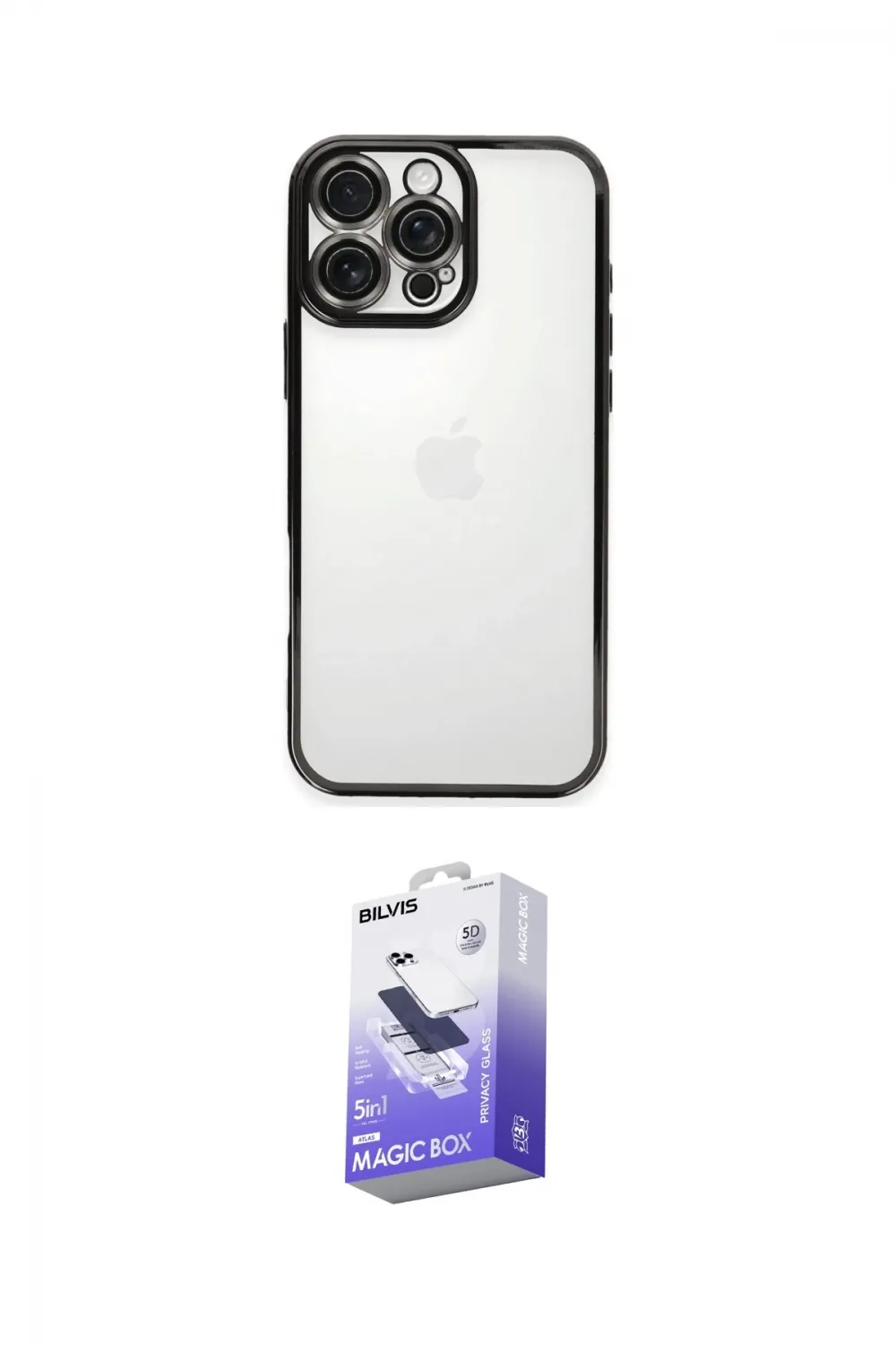 ieg™ iPhone 16 Pro Kılıf Vadi Minimal - Siyah Bilvis 5in1 5D Magic Hayalet Cam Ekran Koruyucu