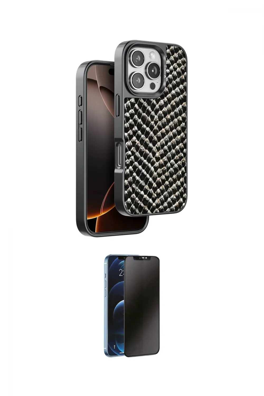 ieg™ iPhone 16 Pro Kılıf Vadi Özel Seri - Siyah 3D Antistatik Hayalet Cam Ekran Koruyucu