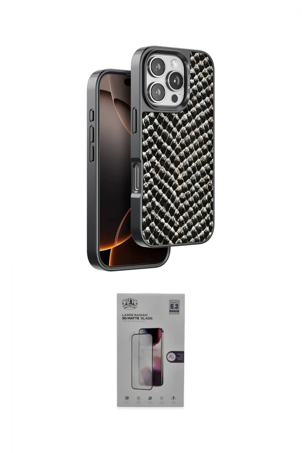 ieg™ iPhone 16 Pro Kılıf Vadi Özel Seri - Siyah Bilvis 3D Mat Cam Ekran Koruyucu
