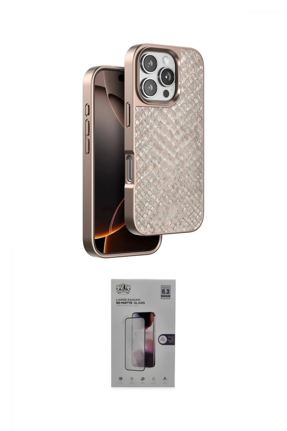 ieg™ iPhone 16 Pro Kılıf Vadi Özel Seri - Siyah Bilvis 3D Mat Cam Ekran Koruyucu