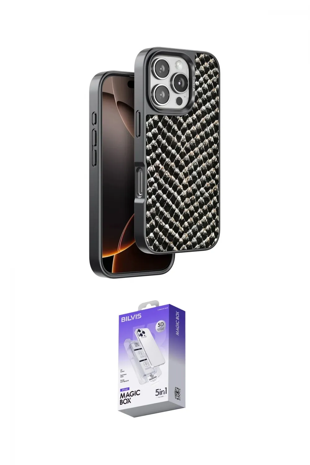 ieg™ iPhone 16 Pro Kılıf Vadi Özel Seri - Siyah Bilvis 5in1 3D Magic Cam Ekran Koruyucu
