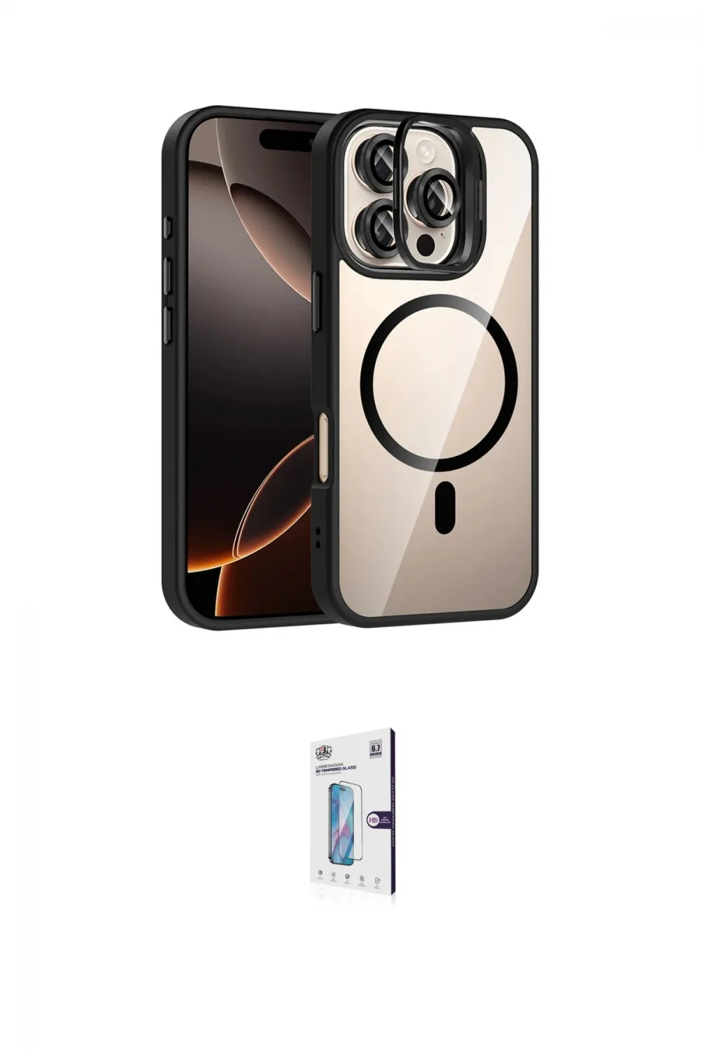 ieg™ iPhone 16 Pro Kılıf Yadigar Asil Koleksiyonu - Siyah Bilvis 0.18mm Plus Cam Ekran Koruyucu