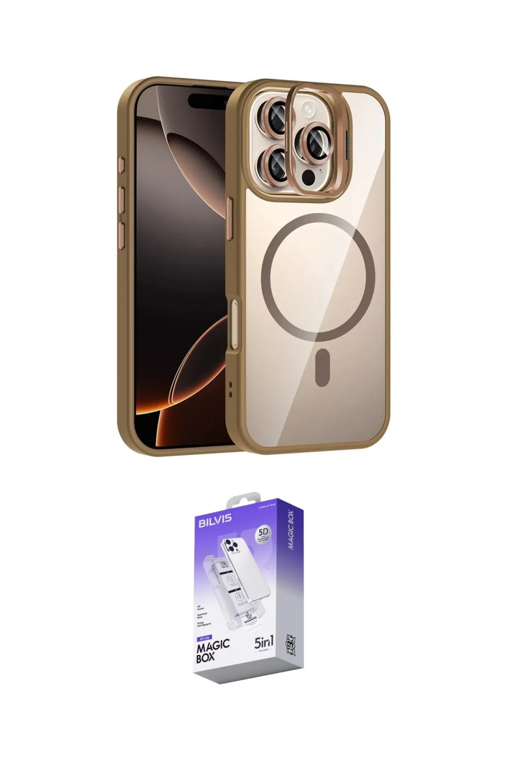 ieg™ iPhone 16 Pro Kılıf Yadigar Asil Koleksiyonu - Siyah Bilvis 5in1 3D Magic Cam Ekran Koruyucu