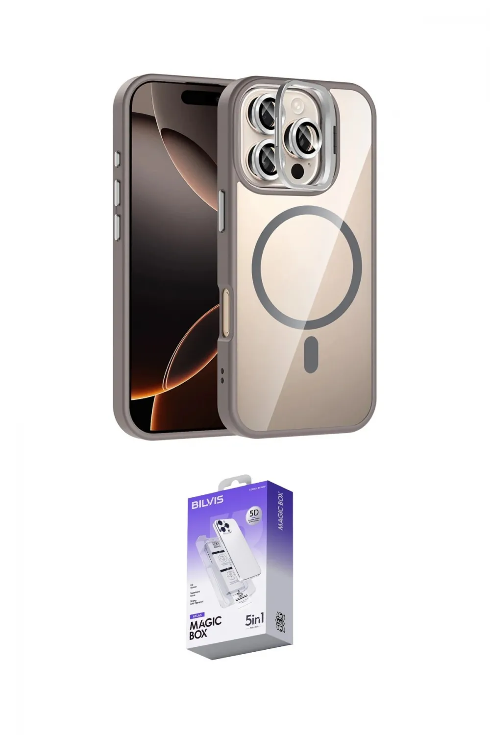 ieg™ iPhone 16 Pro Kılıf Yadigar Asil Koleksiyonu - Siyah Bilvis 5in1 3D Magic Cam Ekran Koruyucu