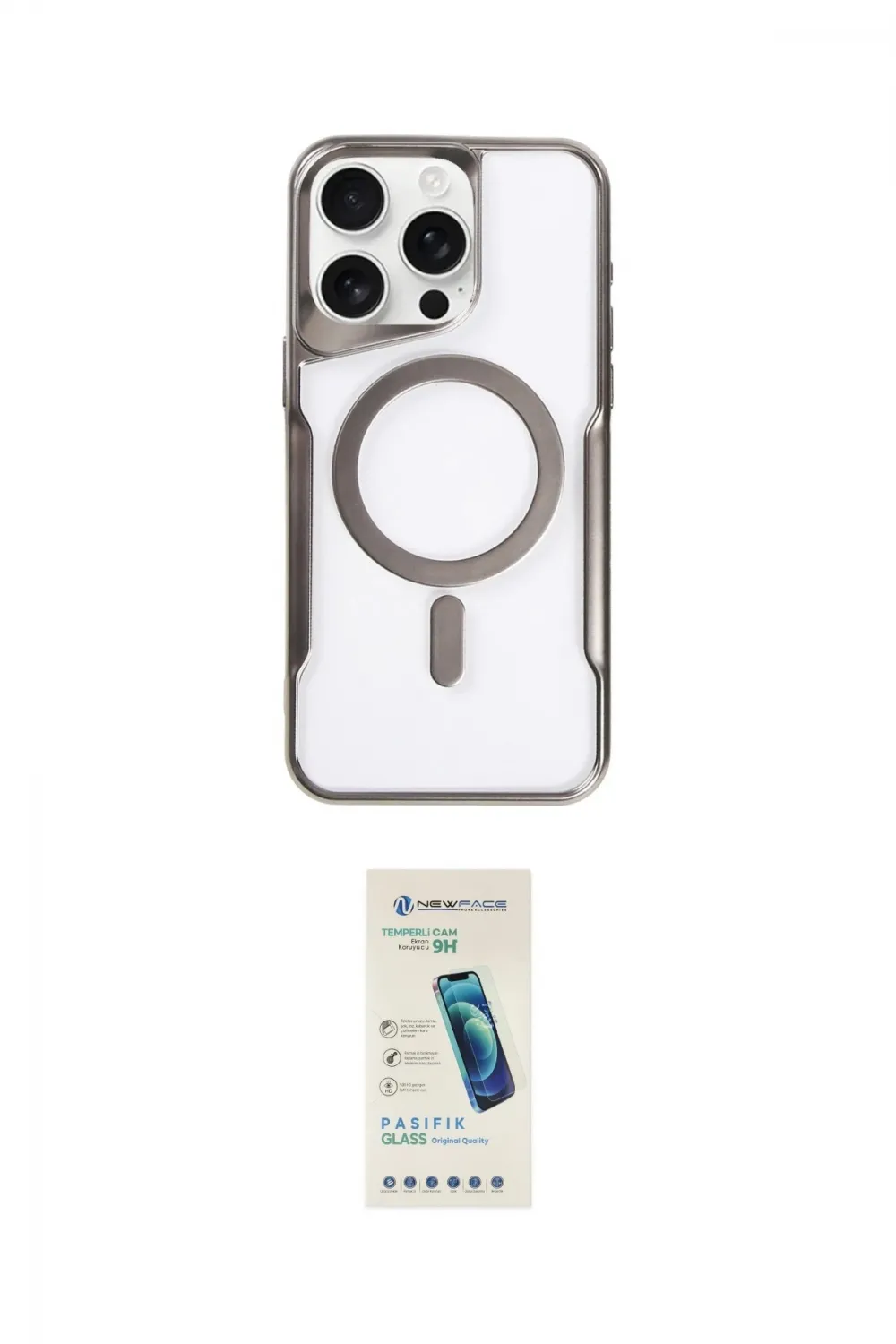 ieg™ iPhone 16 Pro Kılıf Yadigar Klasik Özel Seri - Şeffaf Pasifik Cam Ekran Koruyucu