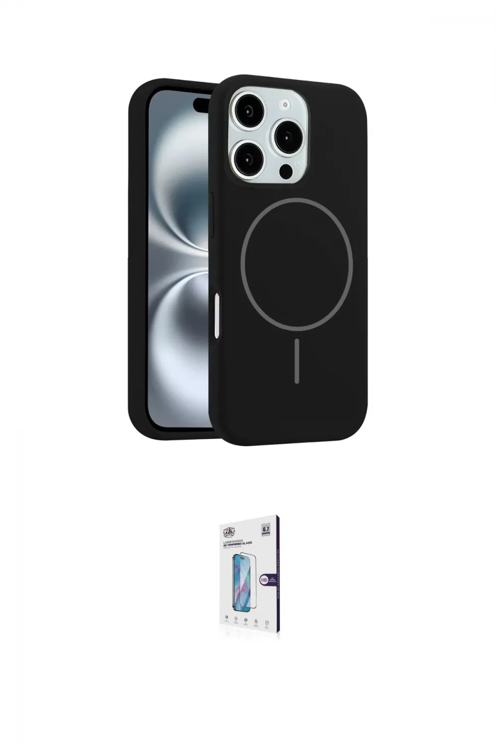 ieg™ iPhone 16 Pro Kılıf Yankı Form Serisi - Siyah Bilvis 0.18mm Plus Cam Ekran Koruyucu
