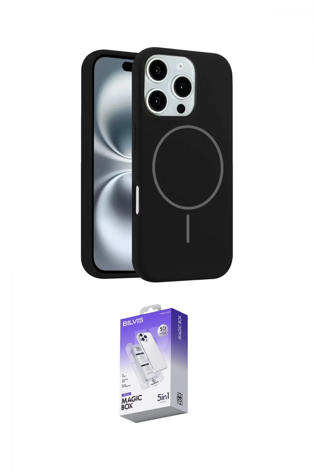 ieg™ iPhone 16 Pro Kılıf Yankı Form Serisi - Siyah Bilvis 5in1 3D Magic Cam Ekran Koruyucu