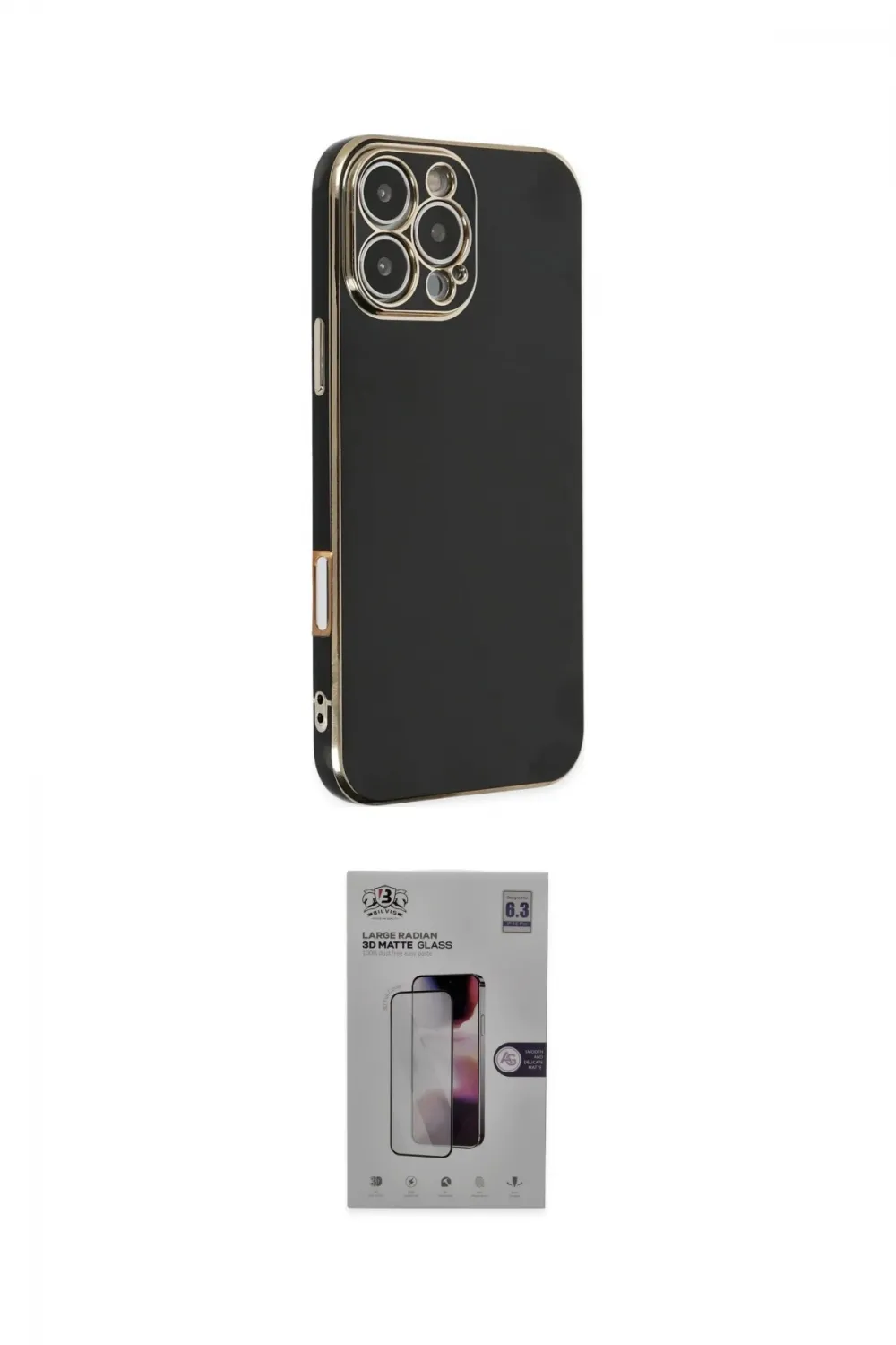 ieg™ iPhone 16 Pro Kılıf Yankı Serisi - Siyah Bilvis 3D Mat Cam Ekran Koruyucu