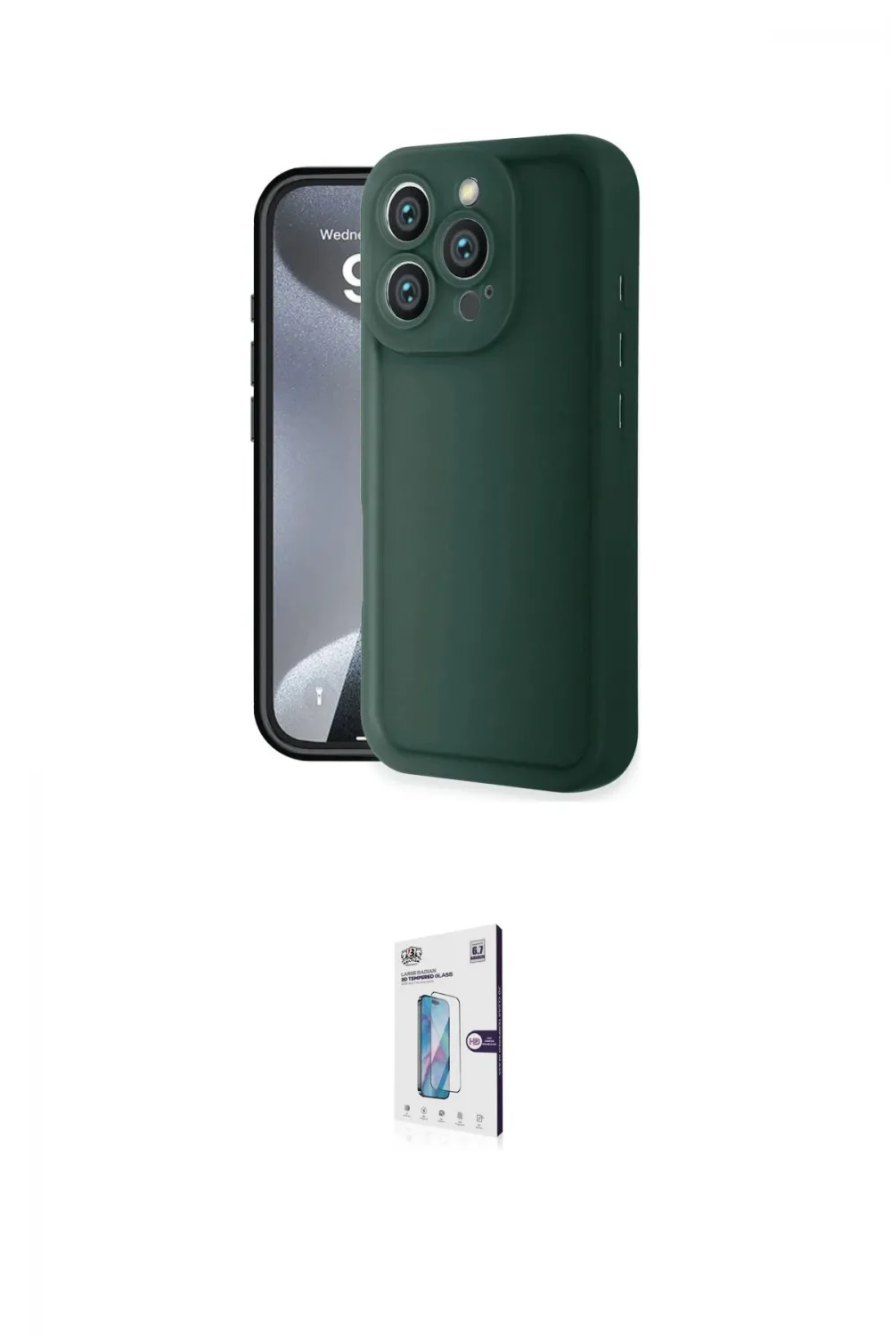 ieg™ iPhone 16 Pro Kılıf Yankı Yansıma Özel Seri - Siyah Bilvis 0.18mm Plus Cam Ekran Koruyucu