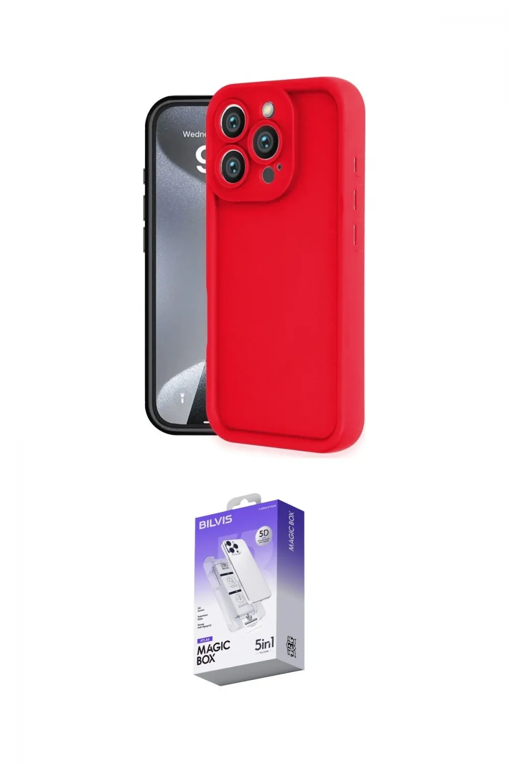 ieg™ iPhone 16 Pro Kılıf Yankı Yansıma Özel Seri - Siyah Bilvis 5in1 3D Magic Cam Ekran Koruyucu