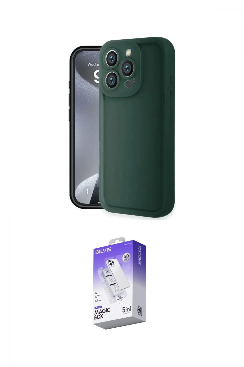 ieg™ iPhone 16 Pro Kılıf Yankı Yansıma Özel Seri - Siyah Bilvis 5in1 3D Magic Cam Ekran Koruyucu