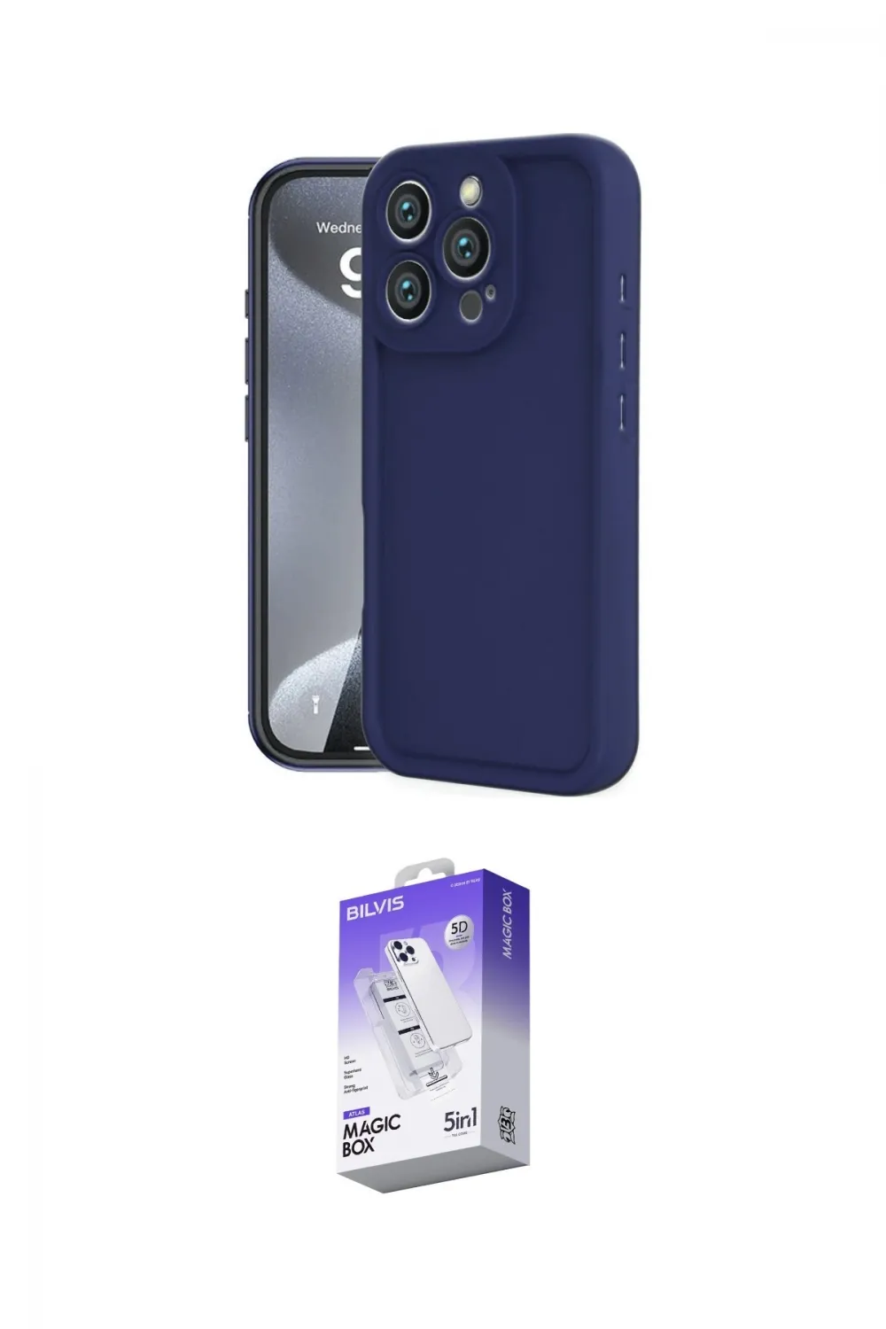 ieg™ iPhone 16 Pro Kılıf Yankı Yansıma Özel Seri - Siyah Bilvis 5in1 3D Magic Cam Ekran Koruyucu