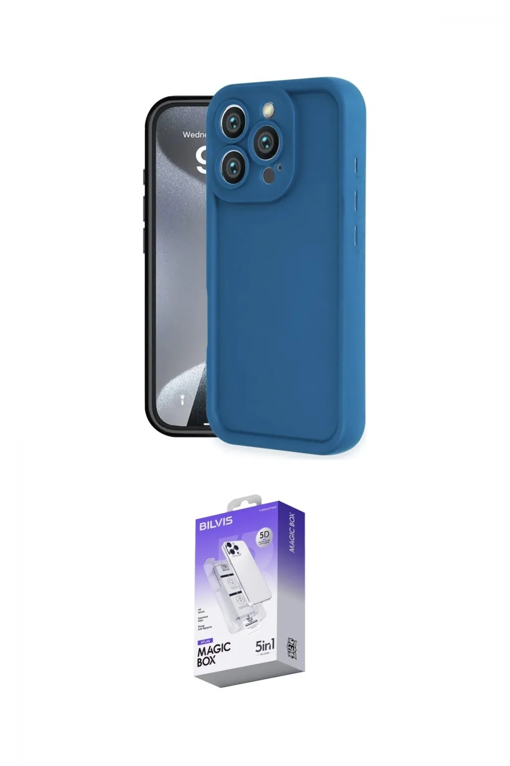 ieg™ iPhone 16 Pro Kılıf Yankı Yansıma Özel Seri - Siyah Bilvis 5in1 3D Magic Cam Ekran Koruyucu