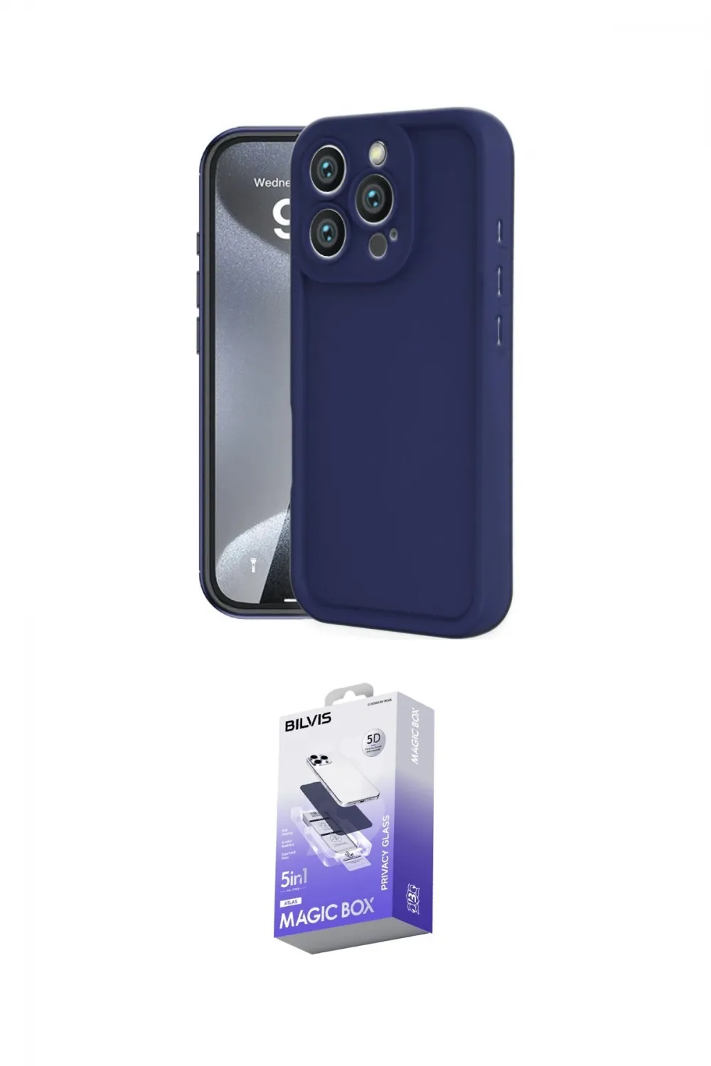 ieg™ iPhone 16 Pro Kılıf Yankı Yansıma Özel Seri - Siyah Bilvis 5in1 5D Magic Hayalet Cam Ekran Koruyucu