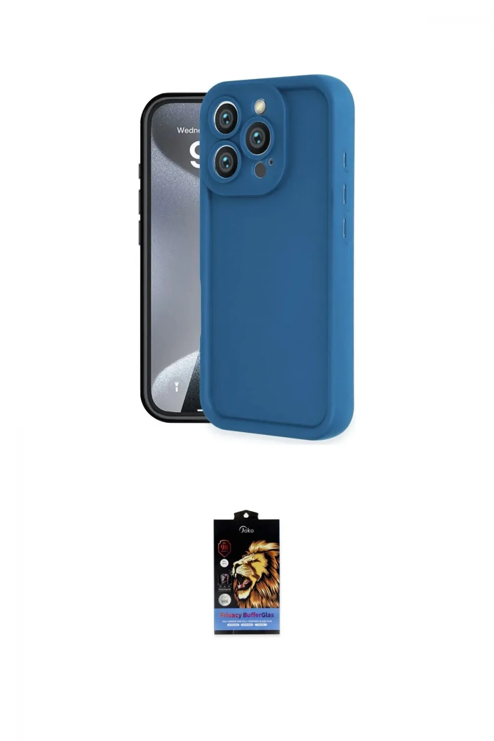 ieg™ iPhone 16 Pro Kılıf Yankı Yansıma Özel Seri - Siyah Buffer Hayalet Cam Ekran Koruyucu