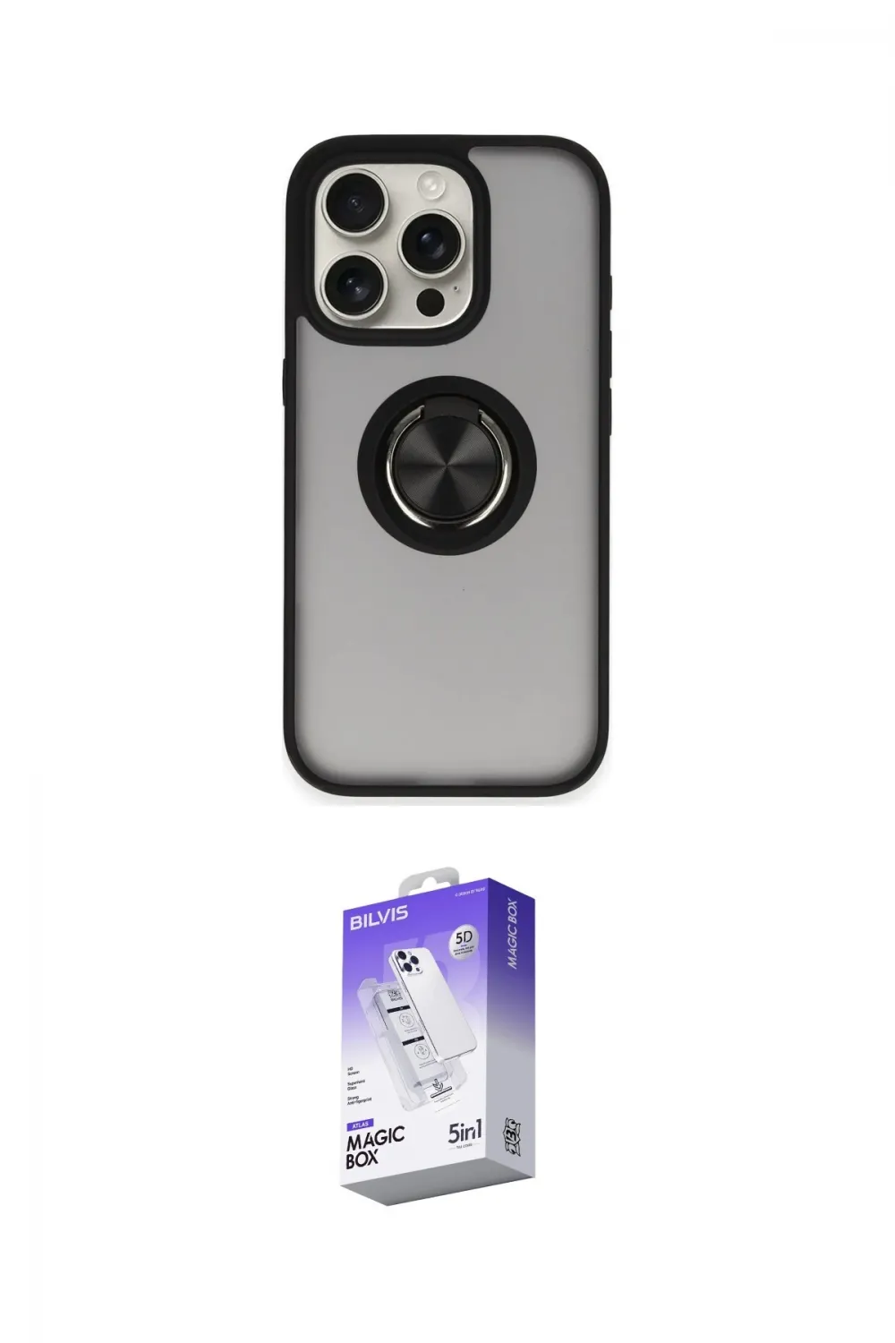 ieg™ iPhone 16 Pro Kılıf Yörünge Çizgi - Siyah Bilvis 5in1 3D Magic Cam Ekran Koruyucu