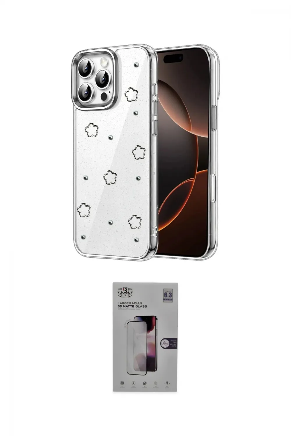 ieg™ iPhone 16 Pro Kılıf Yörünge Form - Siyah Bilvis 3D Mat Cam Ekran Koruyucu