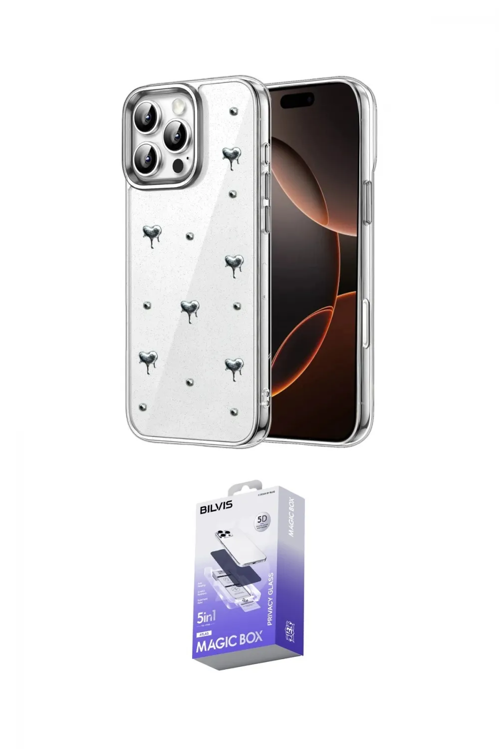 ieg™ iPhone 16 Pro Kılıf Yörünge Form - Siyah Bilvis 5in1 5D Magic Hayalet Cam Ekran Koruyucu