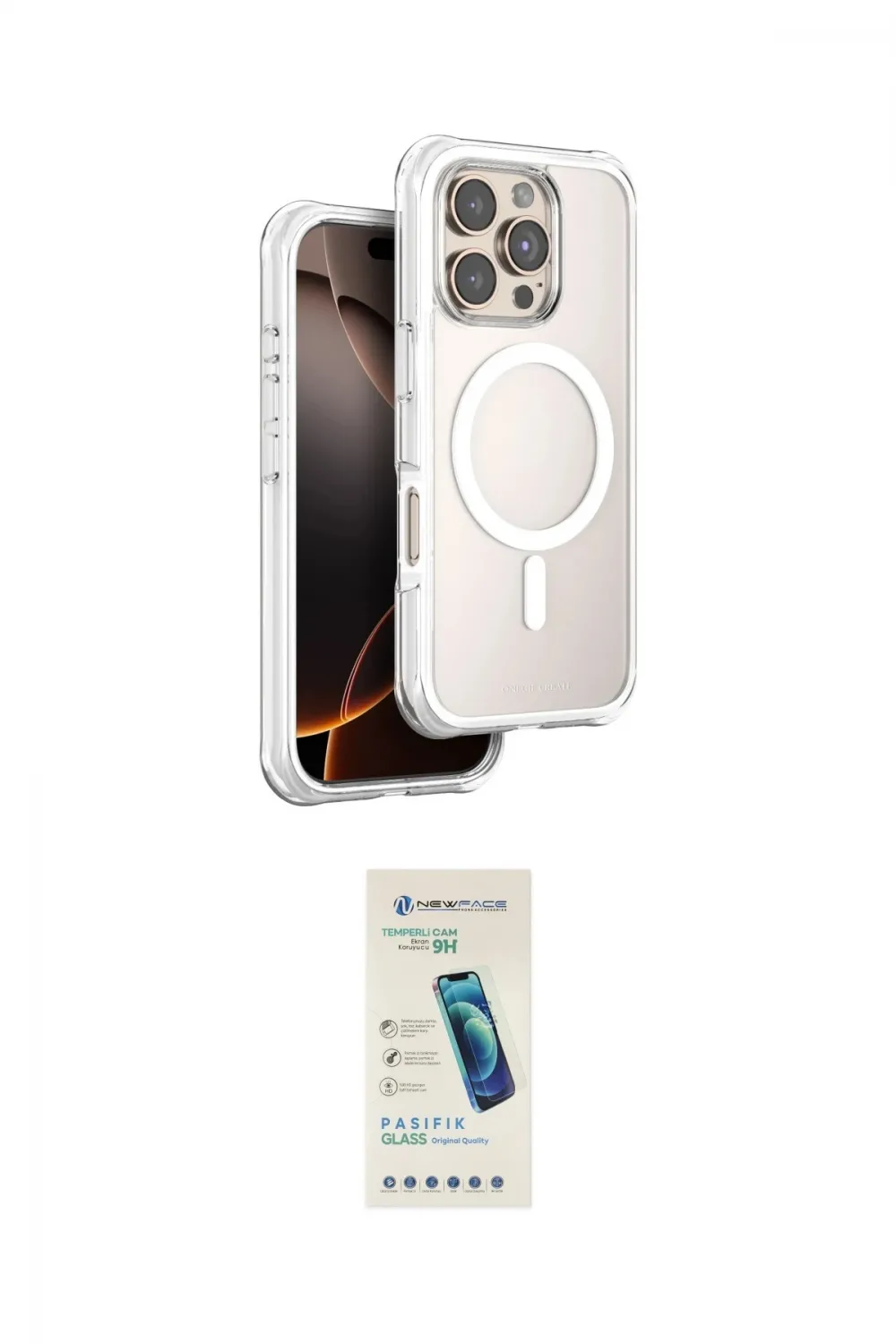 ieg™ iPhone 16 Pro Kılıf Zirve Klasik Prime - Şeffaf Pasifik Cam Ekran Koruyucu