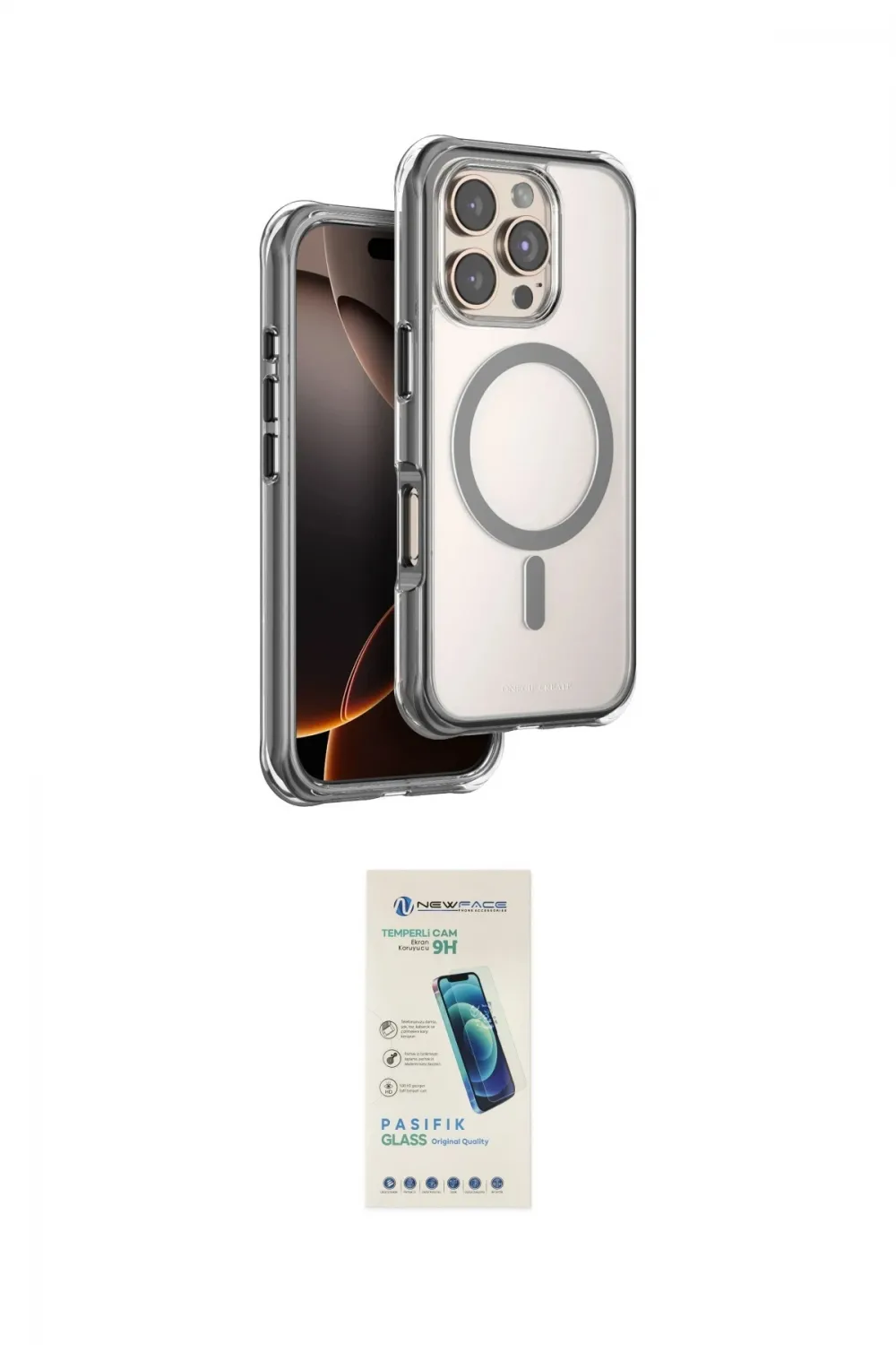 ieg™ iPhone 16 Pro Kılıf Zirve Klasik Prime - Şeffaf Pasifik Cam Ekran Koruyucu