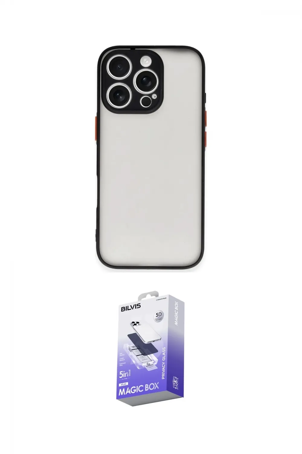 ieg™ iPhone 16 Pro Max Kılıf Ahenk Çizgi Serisi - Siyah Bilvis 5in1 5D Magic Hayalet Cam Ekran Koruyucu