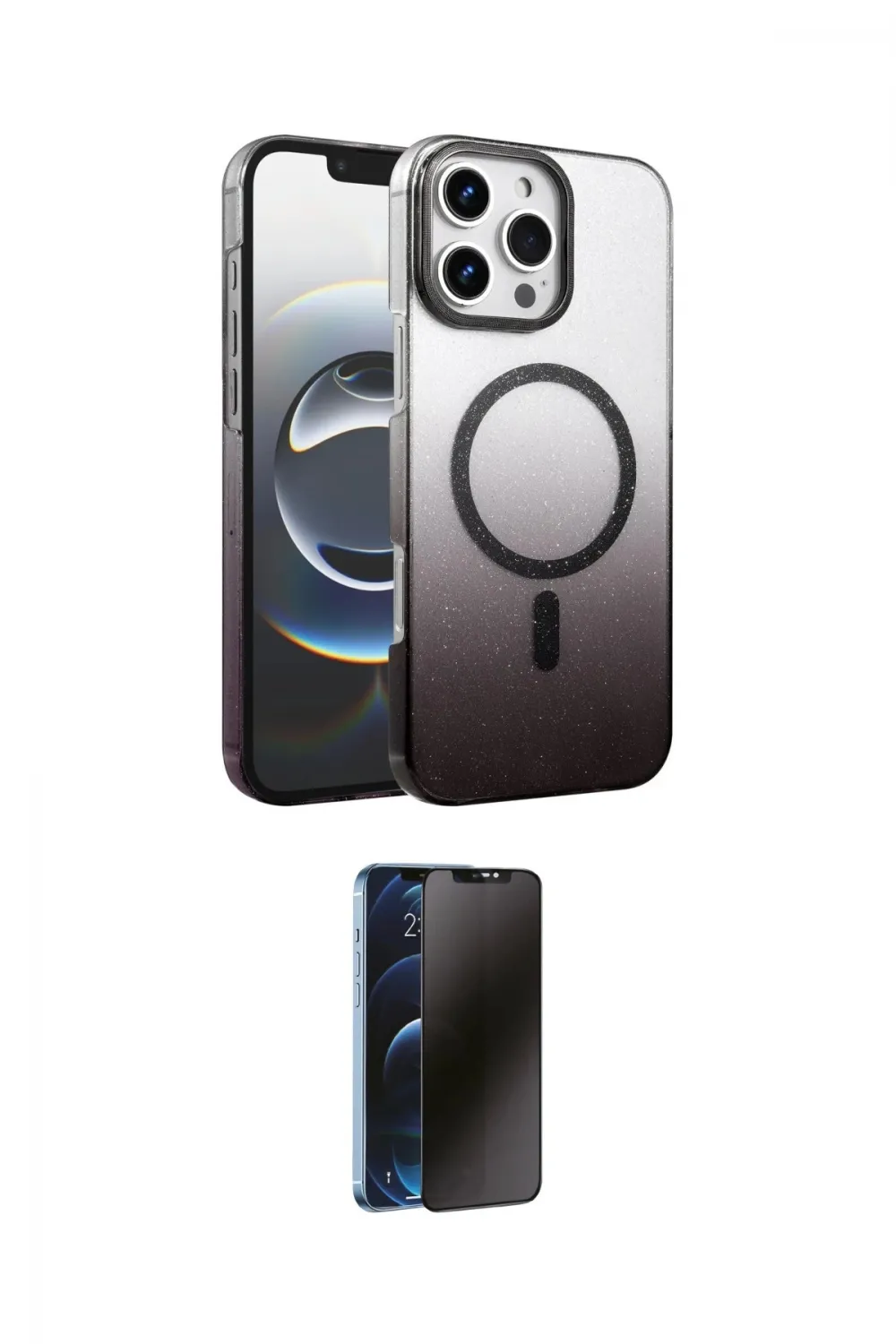 ieg™ iPhone 16 Pro Max Kılıf Ahenk Doku Özel Seri - Siyah 3D Antistatik Hayalet Cam Ekran Koruyucu
