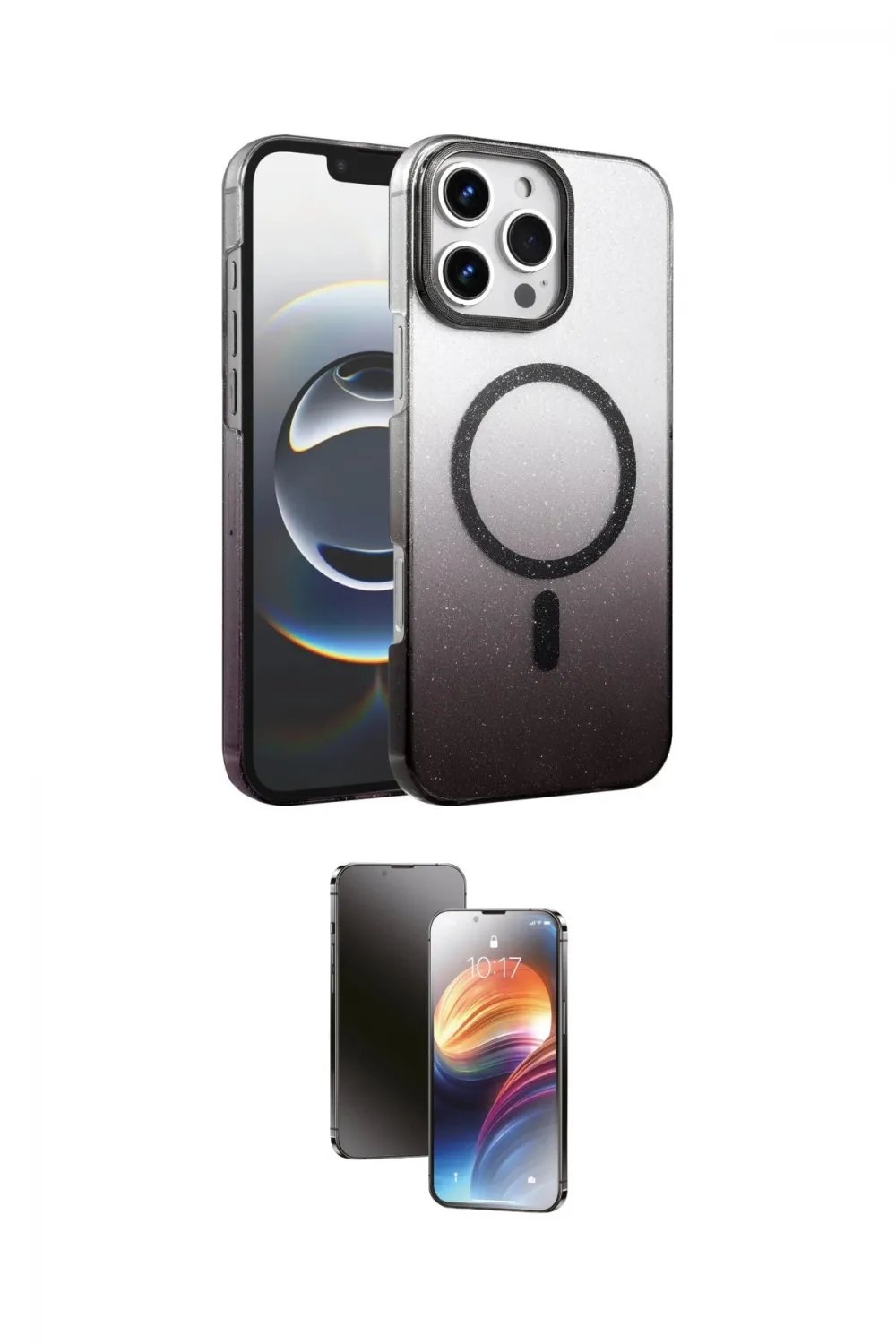 ieg™ iPhone 16 Pro Max Kılıf Ahenk Doku Özel Seri - Siyah 3D Antistatik Mat Seramik Nano Ekran Koruyucu