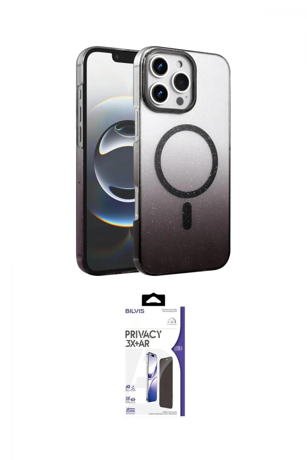 ieg™ iPhone 16 Pro Max Kılıf Ahenk Doku Özel Seri - Siyah Bilvis 3X AR Hayalet Cam Ekran Koruyucu