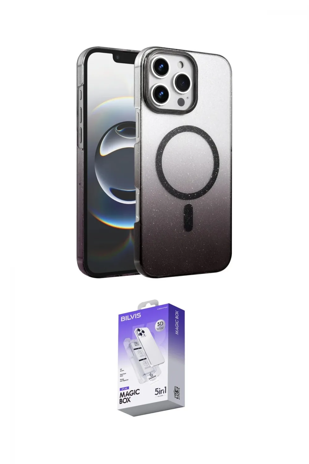 ieg™ iPhone 16 Pro Max Kılıf Ahenk Doku Özel Seri - Siyah Bilvis 5in1 3D Magic Cam Ekran Koruyucu