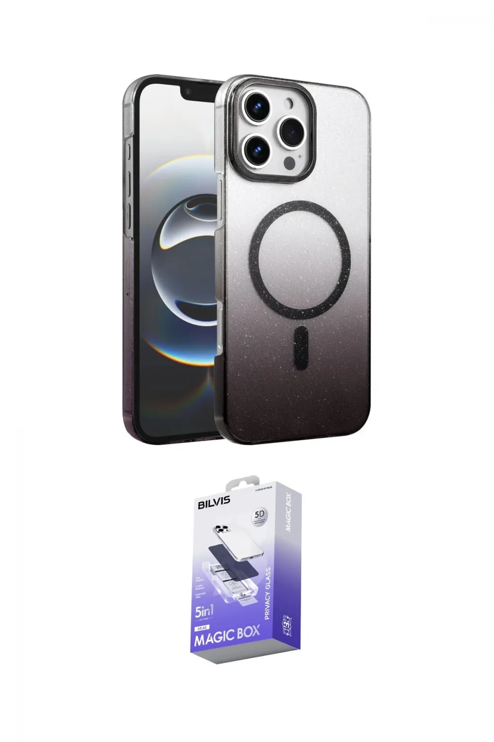 ieg™ iPhone 16 Pro Max Kılıf Ahenk Doku Özel Seri - Siyah Bilvis 5in1 5D Magic Hayalet Cam Ekran Koruyucu