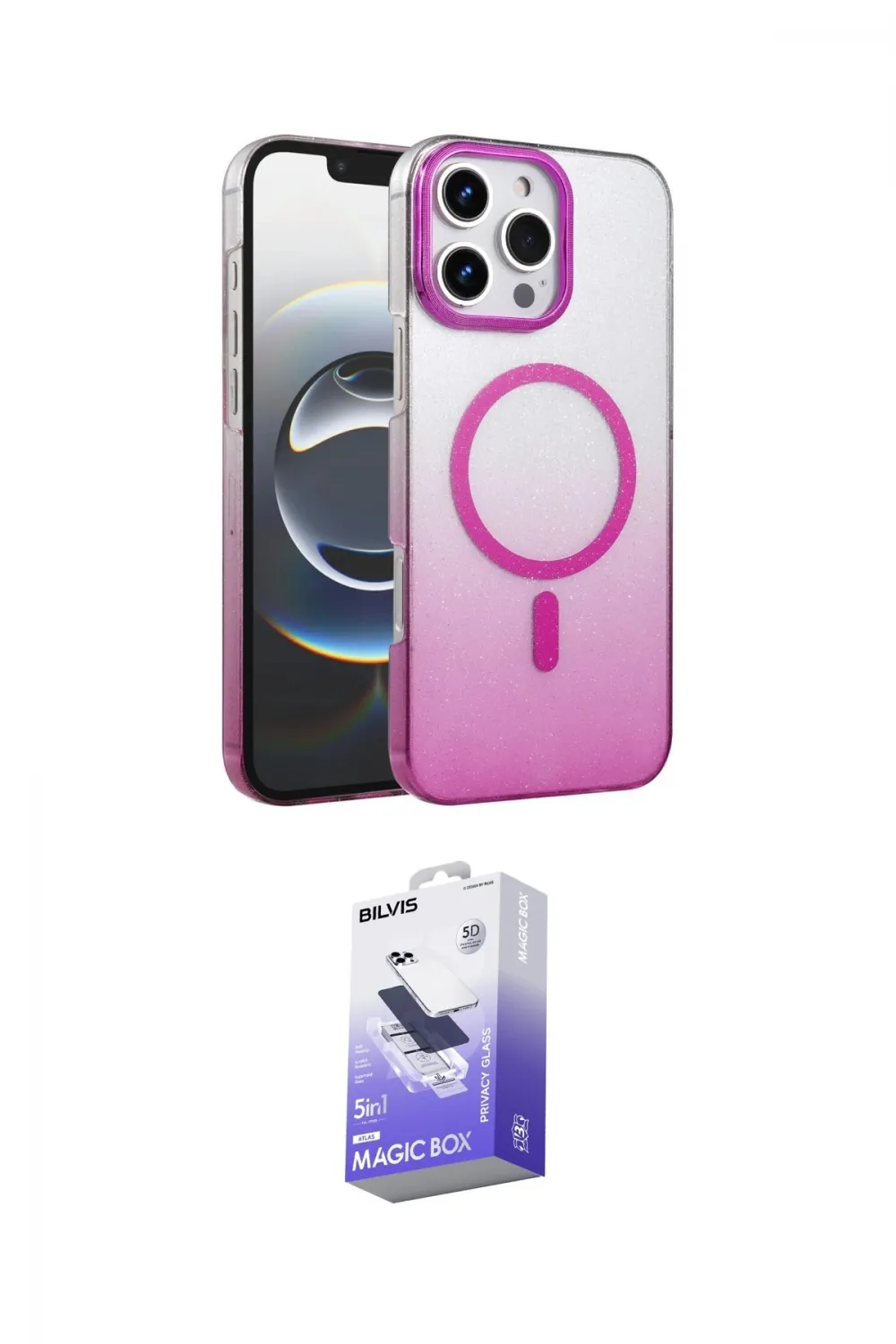 ieg™ iPhone 16 Pro Max Kılıf Ahenk Doku Özel Seri - Siyah Bilvis 5in1 5D Magic Hayalet Cam Ekran Koruyucu