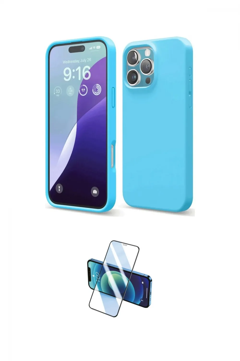 ieg™ iPhone 16 Pro Max Kılıf Ahenk Serisi - Siyah 3D Antistatik Cam Ekran Koruyucu