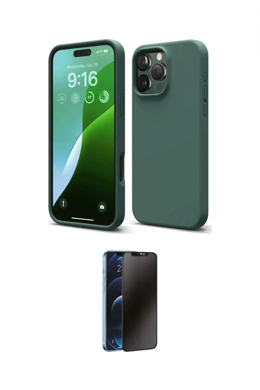 ieg™ iPhone 16 Pro Max Kılıf Ahenk Serisi - Siyah 3D Antistatik Hayalet Cam Ekran Koruyucu