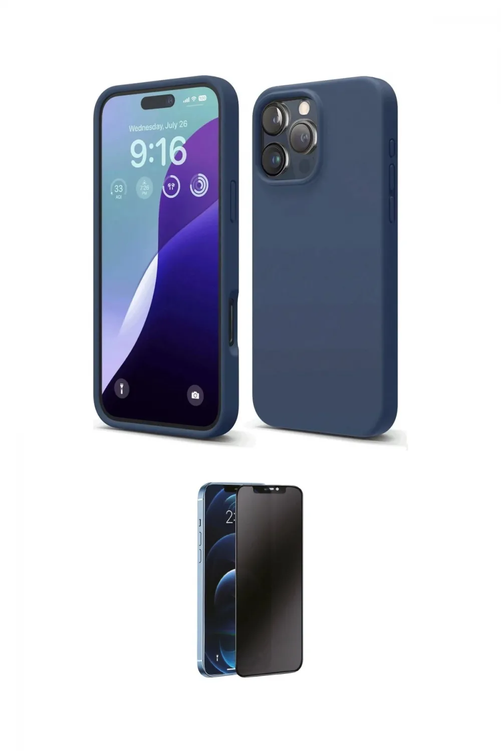 ieg™ iPhone 16 Pro Max Kılıf Ahenk Serisi - Siyah 3D Antistatik Hayalet Cam Ekran Koruyucu
