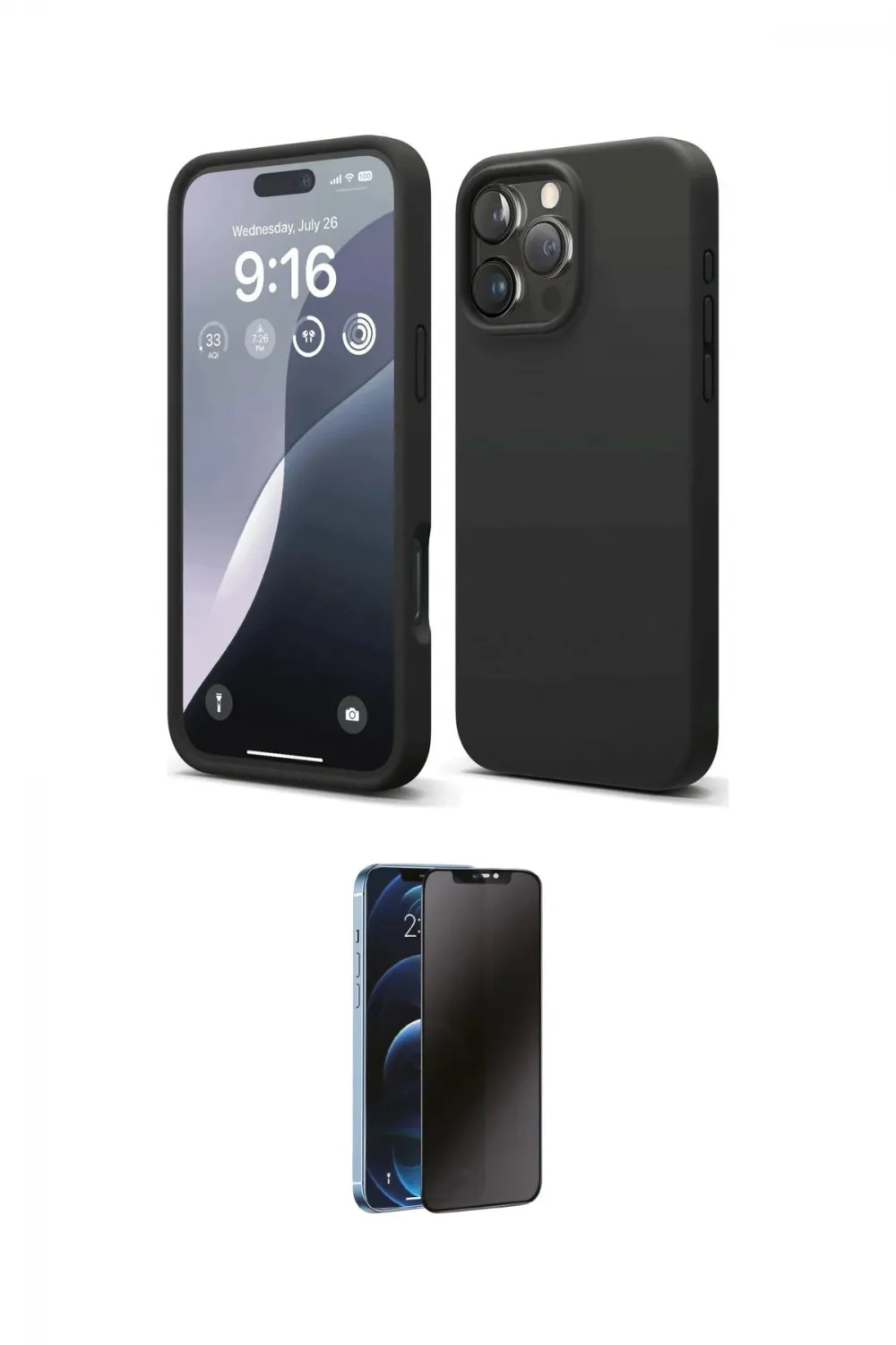 ieg™ iPhone 16 Pro Max Kılıf Ahenk Serisi - Siyah 3D Antistatik Hayalet Cam Ekran Koruyucu