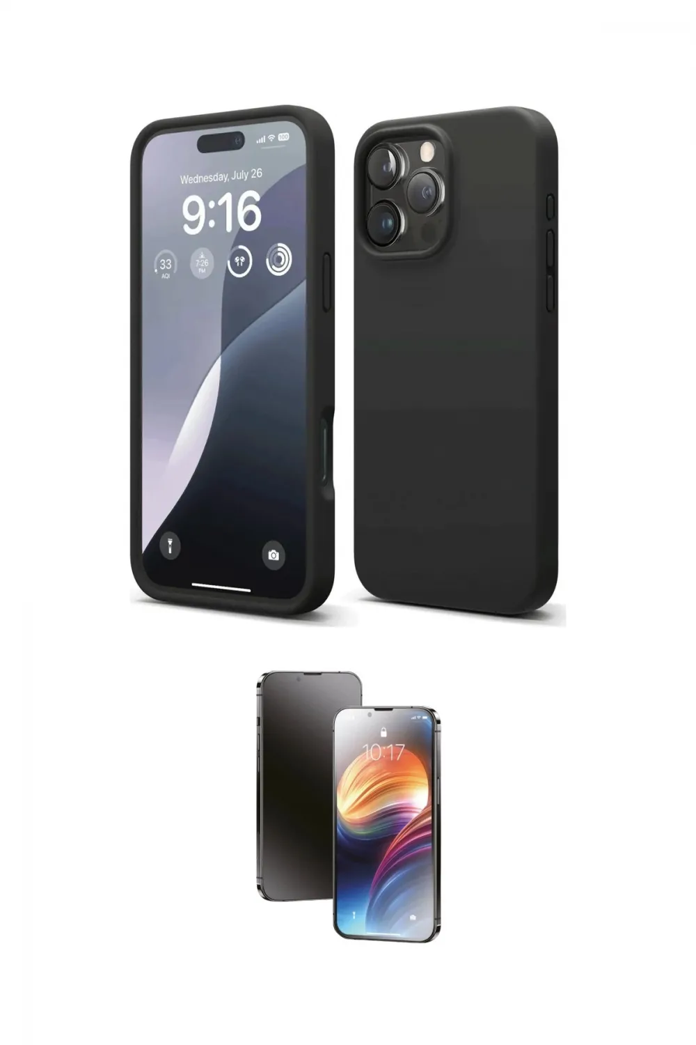 ieg™ iPhone 16 Pro Max Kılıf Ahenk Serisi - Siyah 3D Antistatik Mat Seramik Nano Ekran Koruyucu