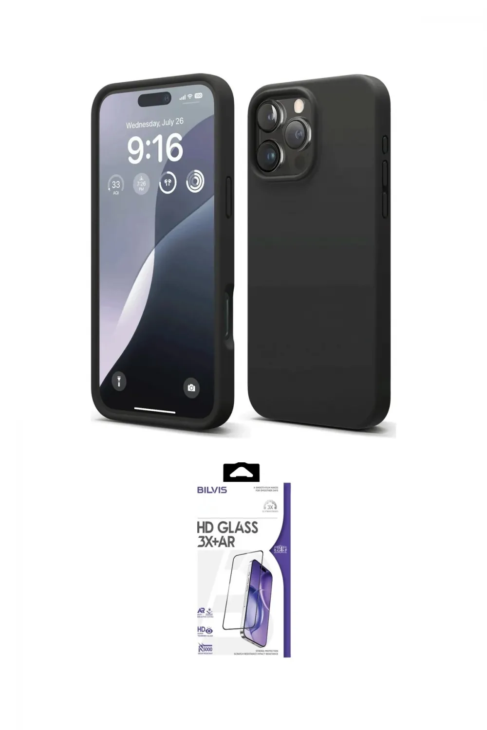 ieg™ iPhone 16 Pro Max Kılıf Ahenk Serisi - Siyah Bilvis 3X AR HD Cam Ekran Koruyucu