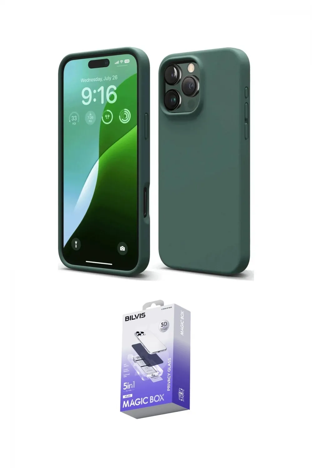 ieg™ iPhone 16 Pro Max Kılıf Ahenk Serisi - Siyah Bilvis 5in1 5D Magic Hayalet Cam Ekran Koruyucu