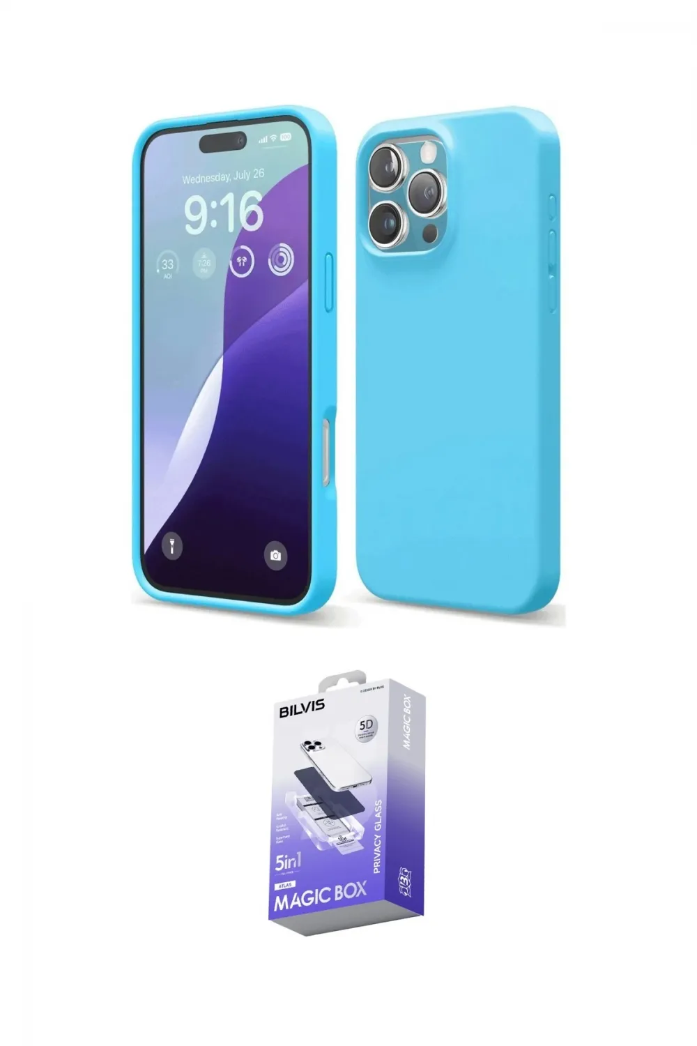 ieg™ iPhone 16 Pro Max Kılıf Ahenk Serisi - Siyah Bilvis 5in1 5D Magic Hayalet Cam Ekran Koruyucu