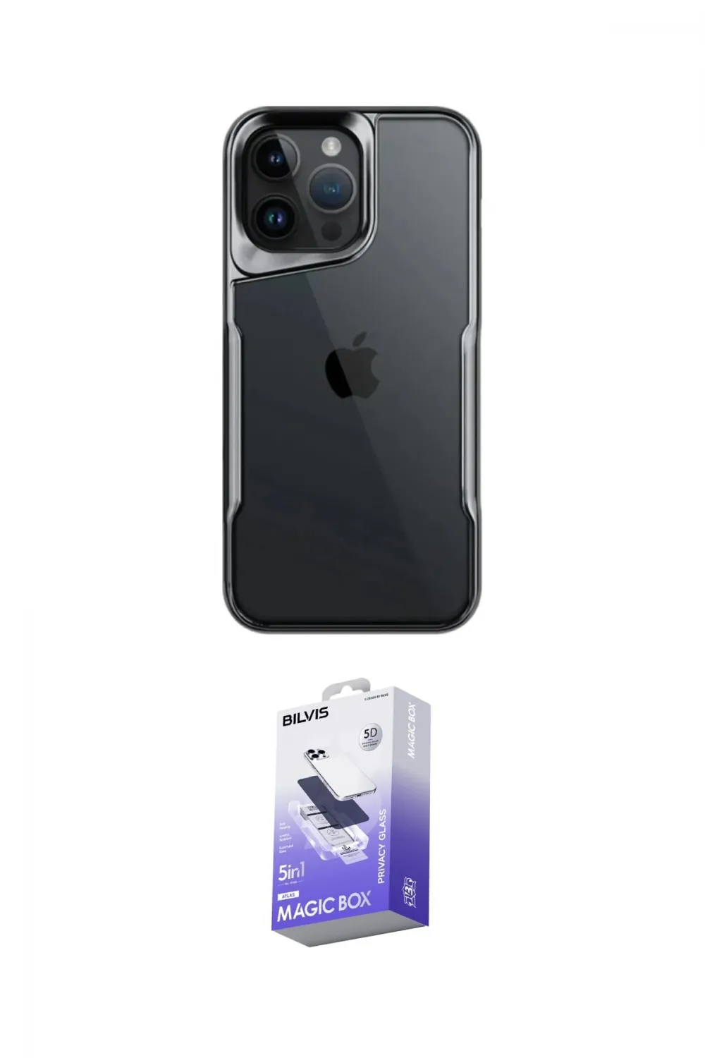 ieg™ iPhone 16 Pro Max Kılıf Akış Çizgi Koleksiyonu - Siyah Bilvis 5in1 5D Magic Hayalet Cam Ekran Koruyucu