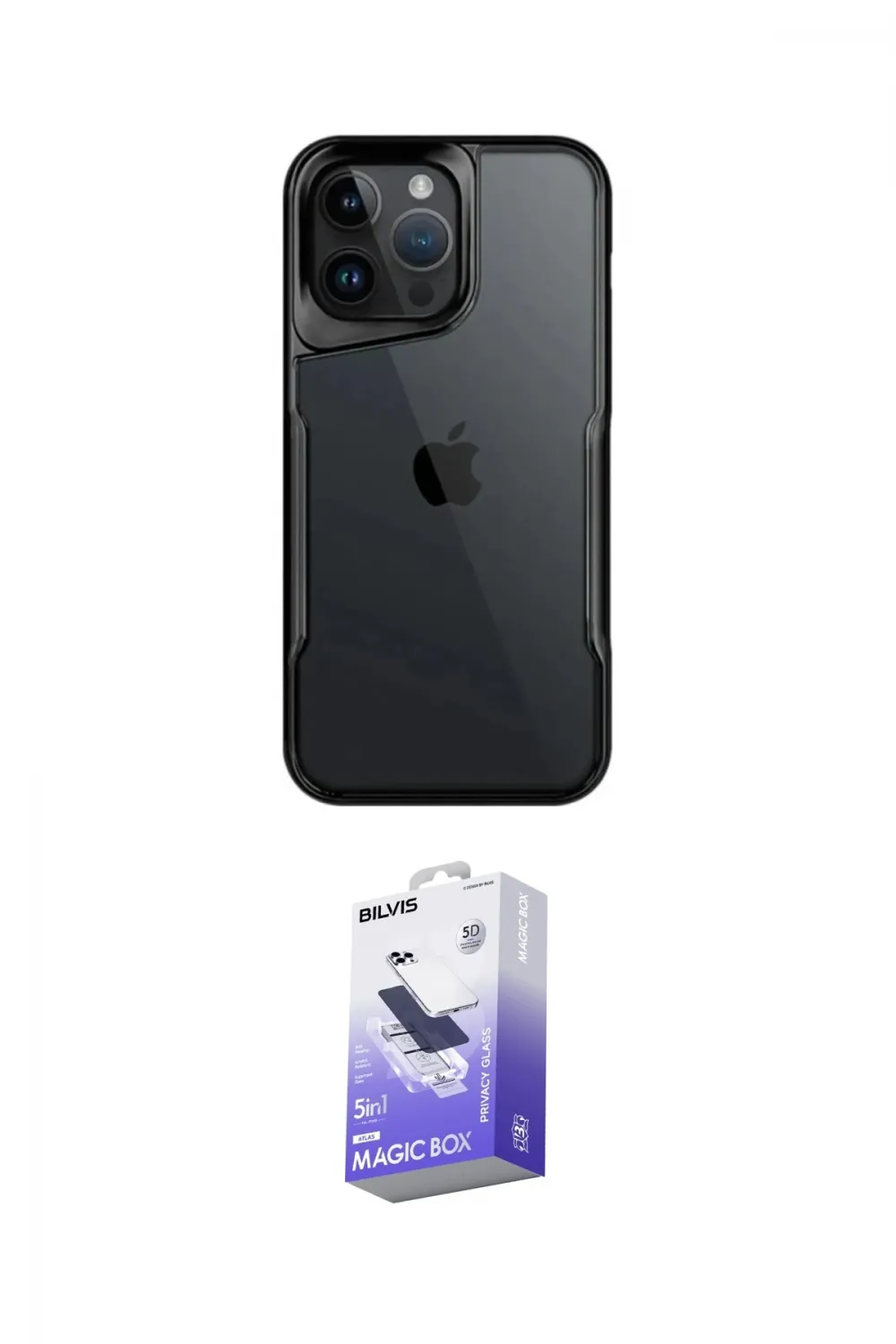 ieg™ iPhone 16 Pro Max Kılıf Akış Çizgi Koleksiyonu - Siyah Bilvis 5in1 5D Magic Hayalet Cam Ekran Koruyucu