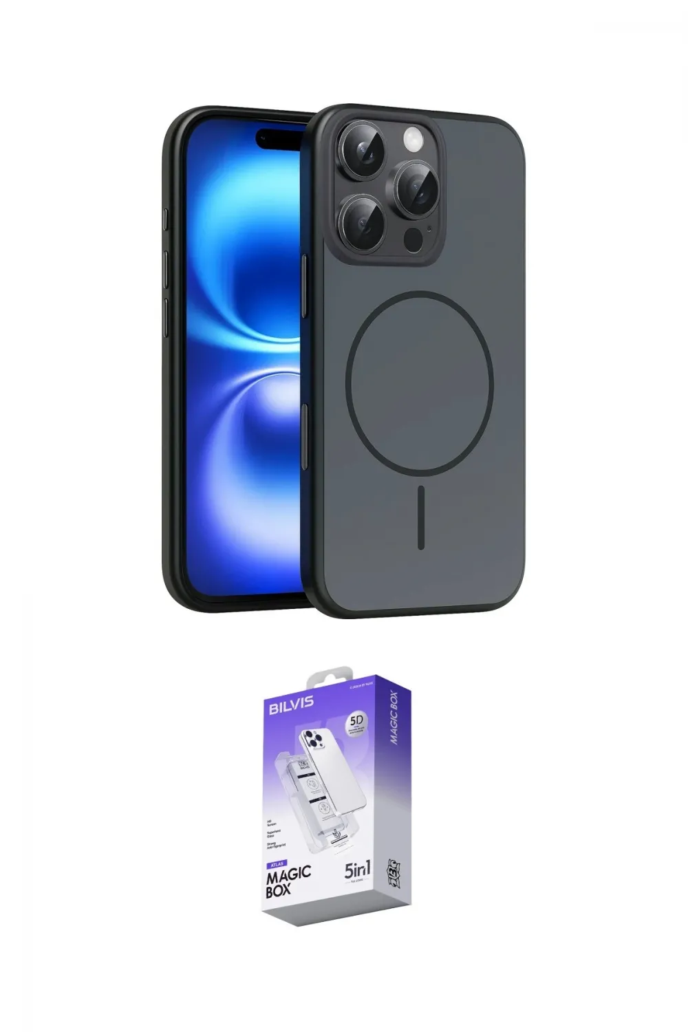 ieg™ iPhone 16 Pro Max Kılıf Atlas Asil Prime - Siyah Bilvis 5in1 3D Magic Cam Ekran Koruyucu