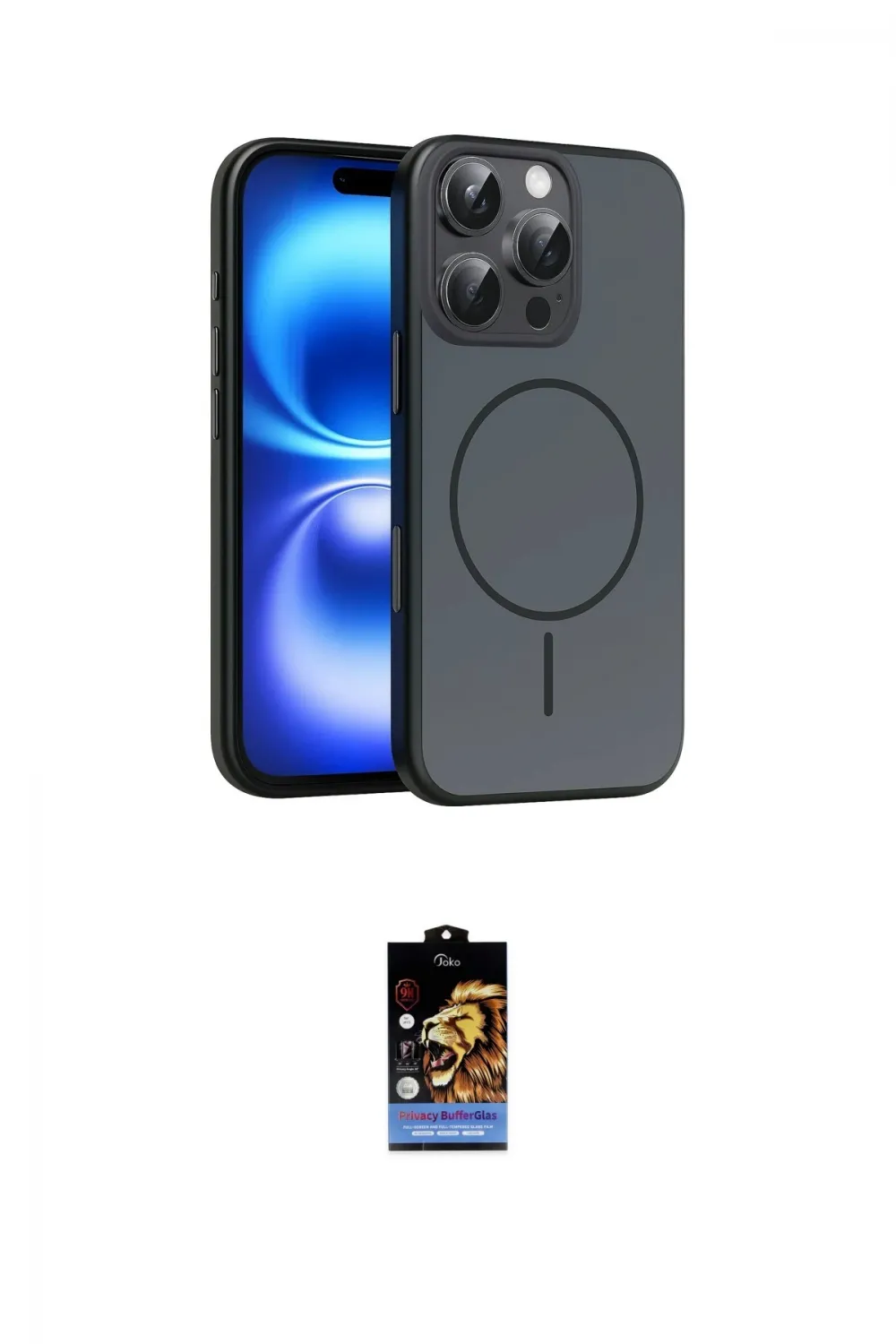 ieg™ iPhone 16 Pro Max Kılıf Atlas Asil Prime - Siyah Buffer Hayalet Cam Ekran Koruyucu