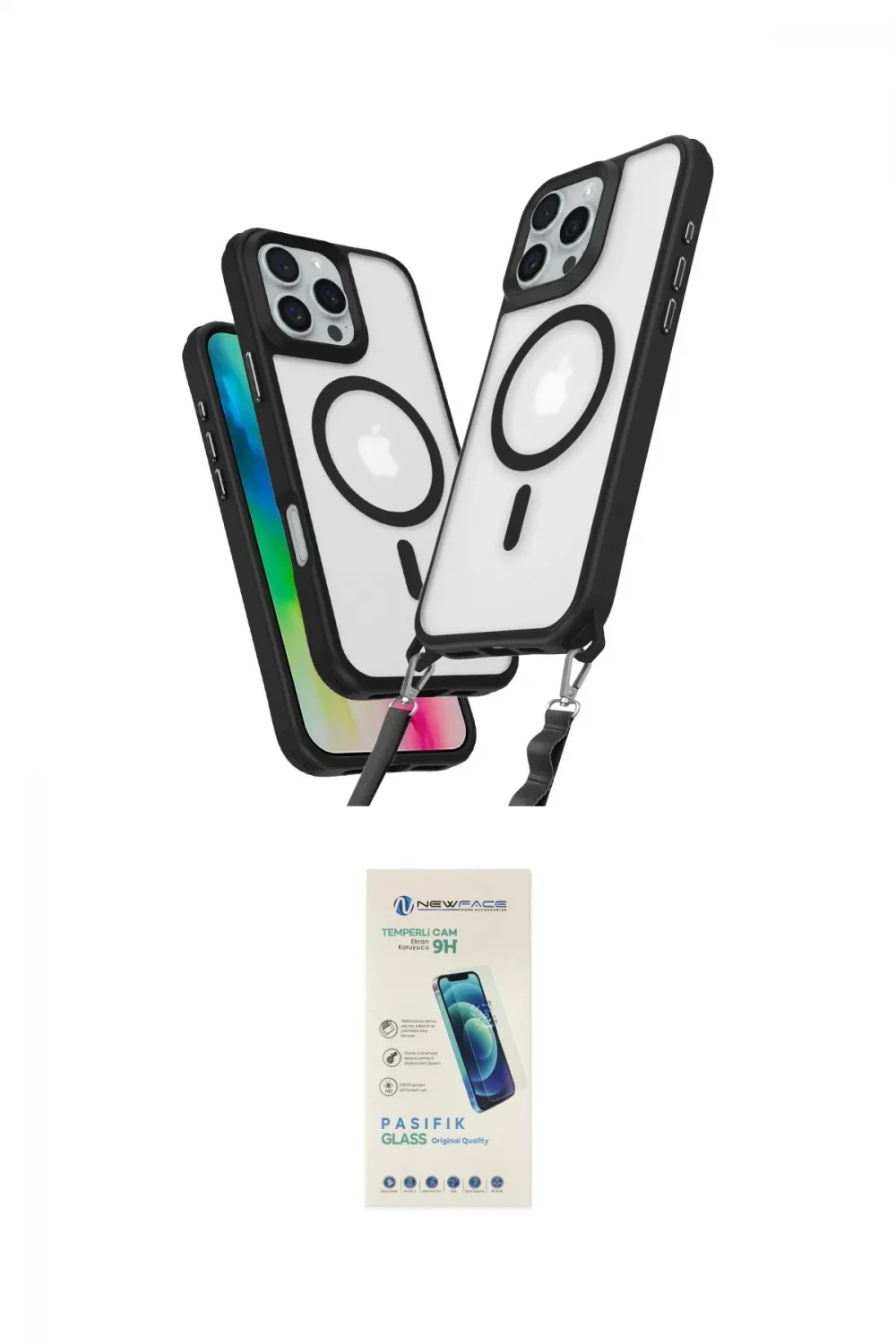 ieg™ iPhone 16 Pro Max Kılıf Atlas Doku Koleksiyonu - Şeffaf Pasifik Cam Ekran Koruyucu