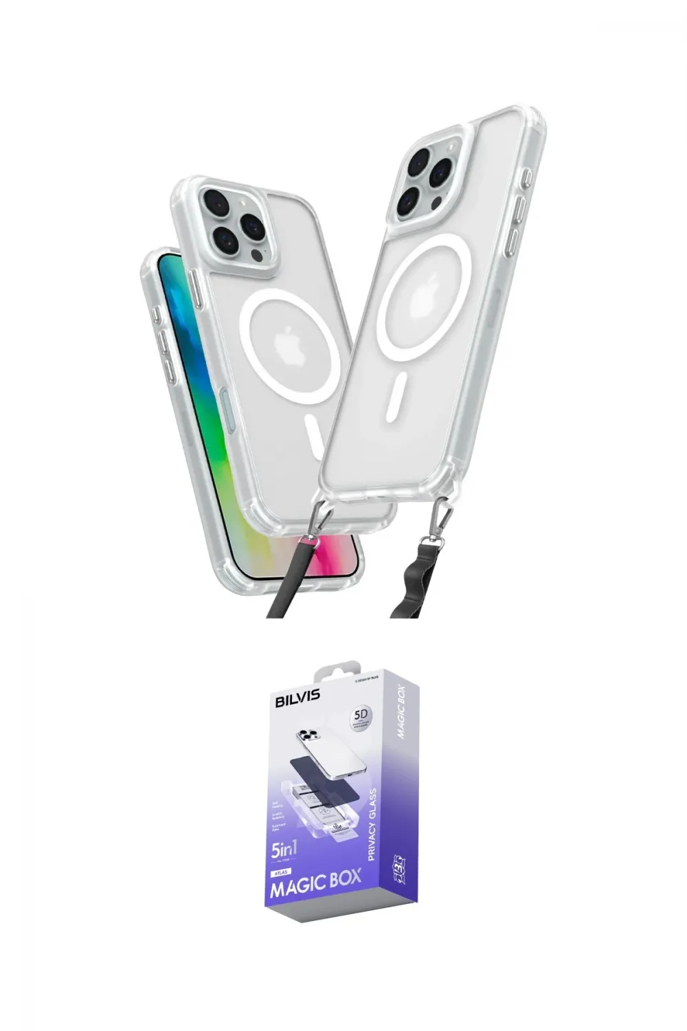 ieg™ iPhone 16 Pro Max Kılıf Atlas Doku Koleksiyonu - Siyah Bilvis 5in1 5D Magic Hayalet Cam Ekran Koruyucu