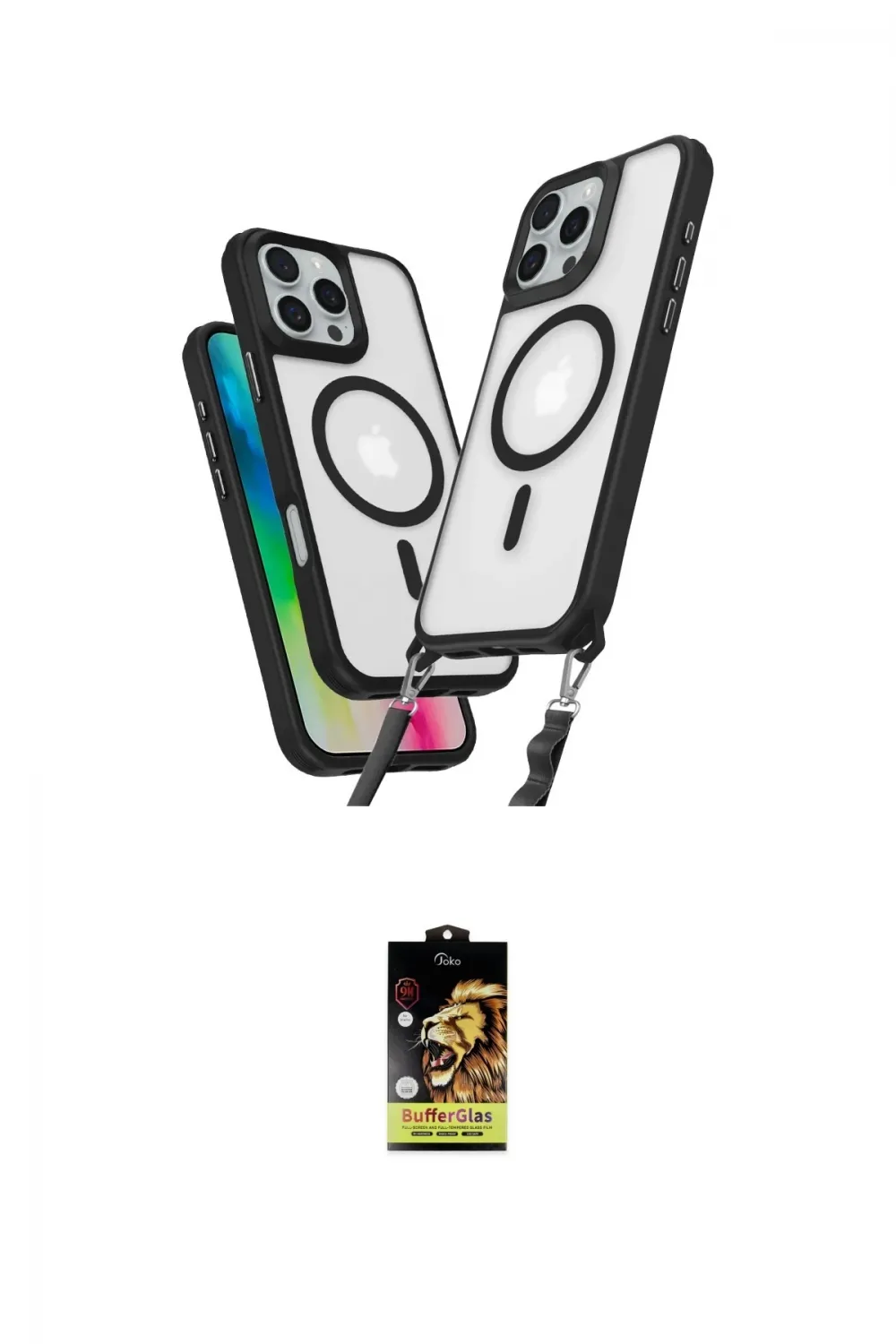 ieg™ iPhone 16 Pro Max Kılıf Atlas Doku Koleksiyonu - Siyah Buffer Cam Ekran Koruyucu