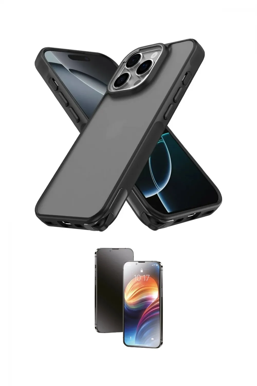 ieg™ iPhone 16 Pro Max Kılıf Atlas Form - Siyah 3D Antistatik Mat Seramik Nano Ekran Koruyucu